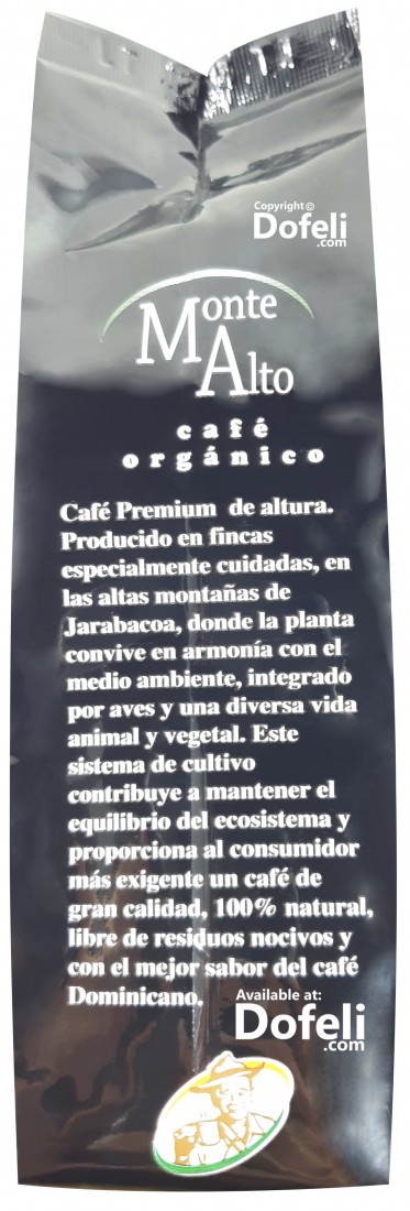 Dominican Republic organic ground coffee Monte Alto, 100% arabica from reforested plantations.